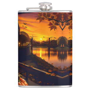 Halloween Landscape Two Hip Flask