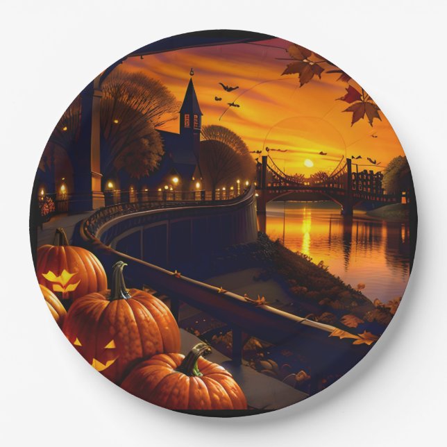 Halloween Landscape Two Paper Plate (Front)