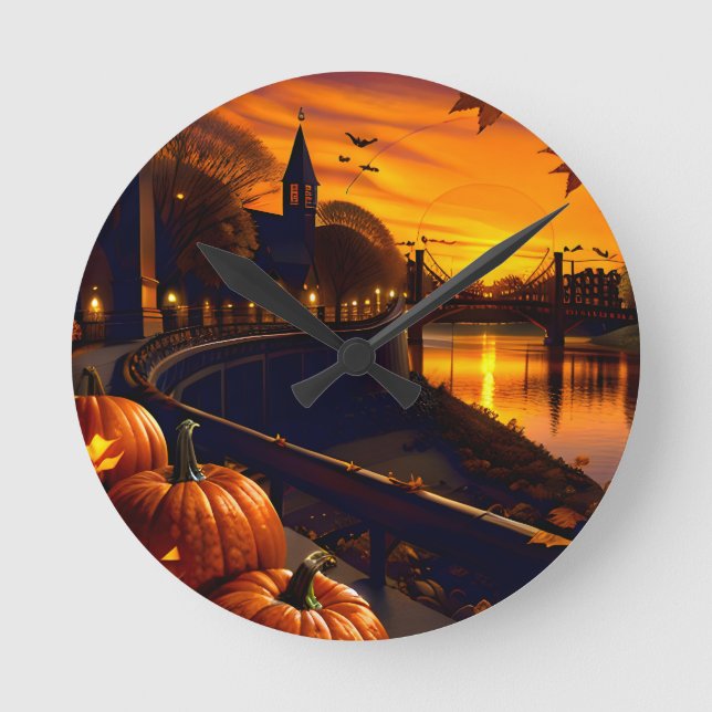 Halloween Landscape Two Round Clock (Front)