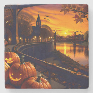 Halloween Landscape Two Stone Coaster