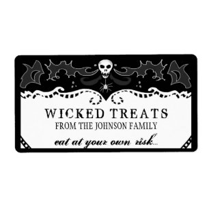 Halloween Large Label - Black & White Skull