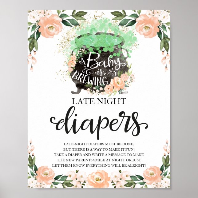 Halloween Late Night Diapers Baby Shower Game Sign (Front)