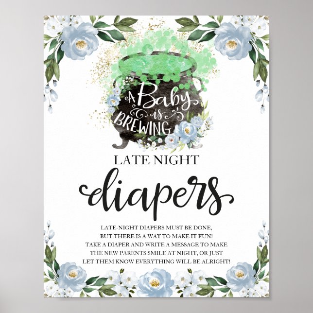 Halloween Late Night Diapers Baby Shower Game Sign (Front)