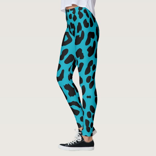 Halloween Leopard Print Black & Light Teal Leggings (Left)