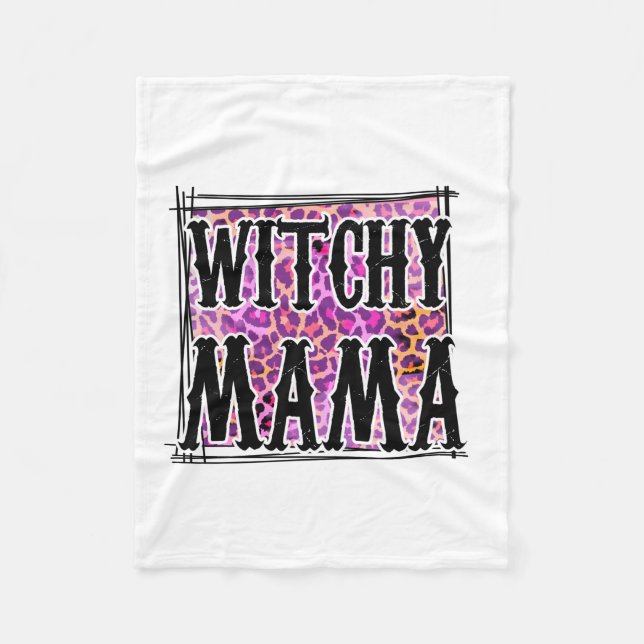Halloween Leopard Witchy Mama Birthday Fleece Blanket (Front)