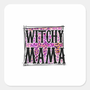 Halloween Leopard Witchy Mama Birthday Square Sticker