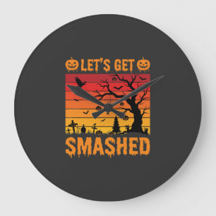 Halloween Lets Get Smashed Haunted Graveyard Large Clock