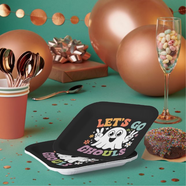 Halloween Let's Go Ghouls Ghost Retro Costume Paper Plate (Multi)