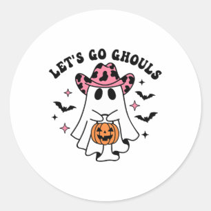 Halloween Let's Go Ghouls Ghost Retro Costume Wome Classic Round Sticker