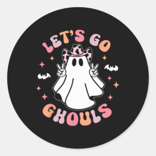 Halloween Let's Go Ghouls Ghost Retro Costume Wome Classic Round Sticker