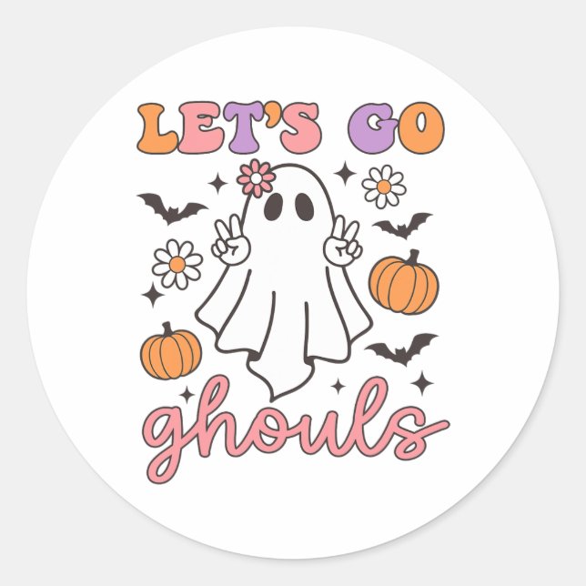 Halloween Let's Go Ghouls Ghost Retro Costume Wome Classic Round Sticker (Front)