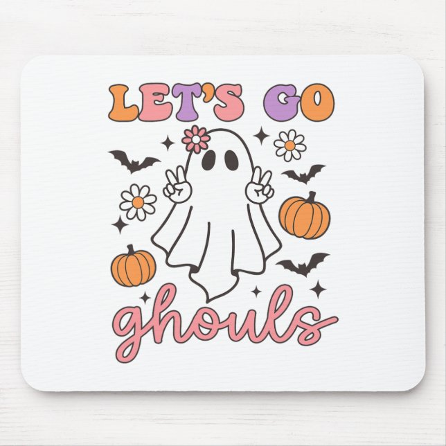 Halloween Let's Go Ghouls Ghost Retro Costume Wome Mouse Mat (Front)