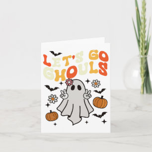 Halloween Lets Go Ghouls Ghost Retro Shirts Women Card