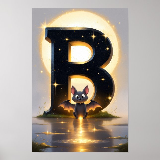 Halloween Letter B Bat Classroom Wall Art Poster (Front)