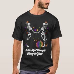 Halloween LGBT Skeleton Dancing Pumpkin LGBT Flag T-Shirt
