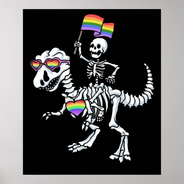 Halloween LGBT T Rex Dinosaur Skeleton Gay Pride Poster (Front)