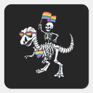 Halloween LGBT T Rex Dinosaur Skeleton Gay Pride Square Sticker