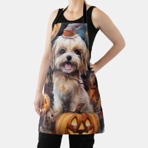 Halloween Lhasa Apso With Pumpkins Scary  Apron