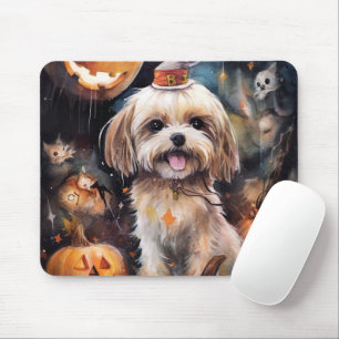 Halloween Lhasa Apso With Pumpkins Scary Mouse Mat