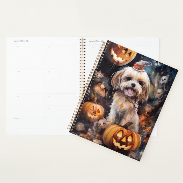 Halloween Lhasa Apso With Pumpkins Scary  Planner (Display)