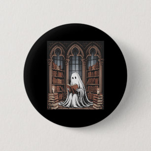 Halloween Librarian Ghost Reading Books Lovers Lib 6 Cm Round Badge