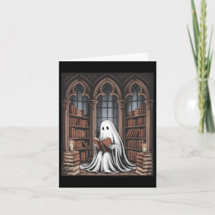 Halloween Librarian Ghost Reading Books Lovers Lib Card