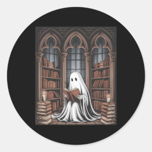Halloween Librarian Ghost Reading Books Lovers Lib Classic Round Sticker