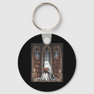 Halloween Librarian Ghost Reading Books Lovers Lib Key Ring
