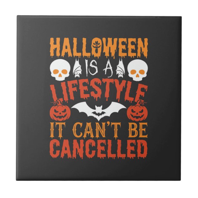 Halloween Lifestyle Bat Pumpkin Typography Vector Tile (Front)