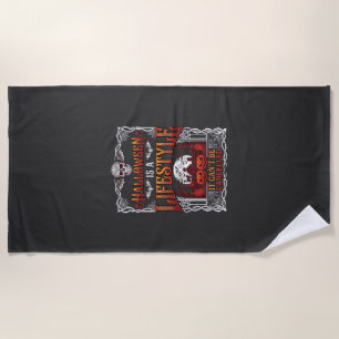 Halloween Lifestyle Bat Skull Graveyard Pumpkins F Beach Towel