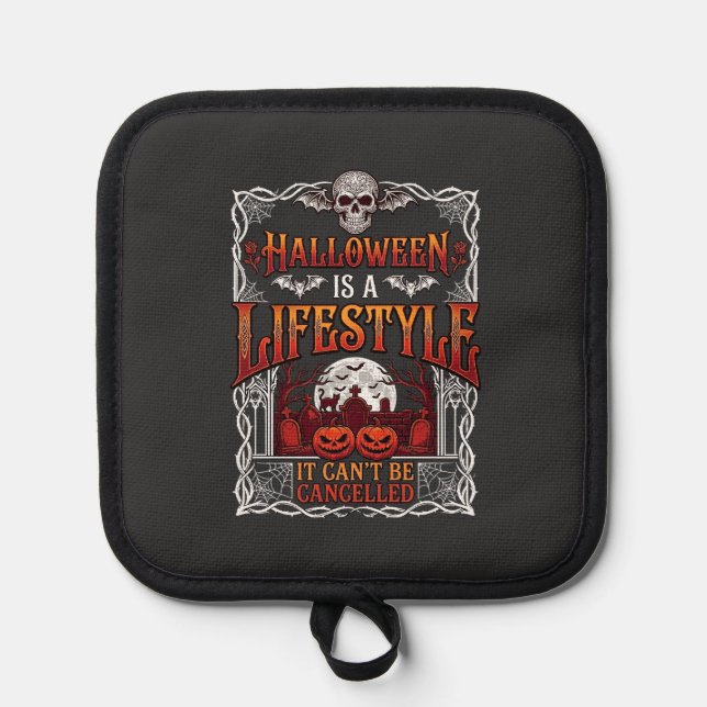 Halloween Lifestyle Bat Skull Graveyard Pumpkins F Pot Holder (Front)