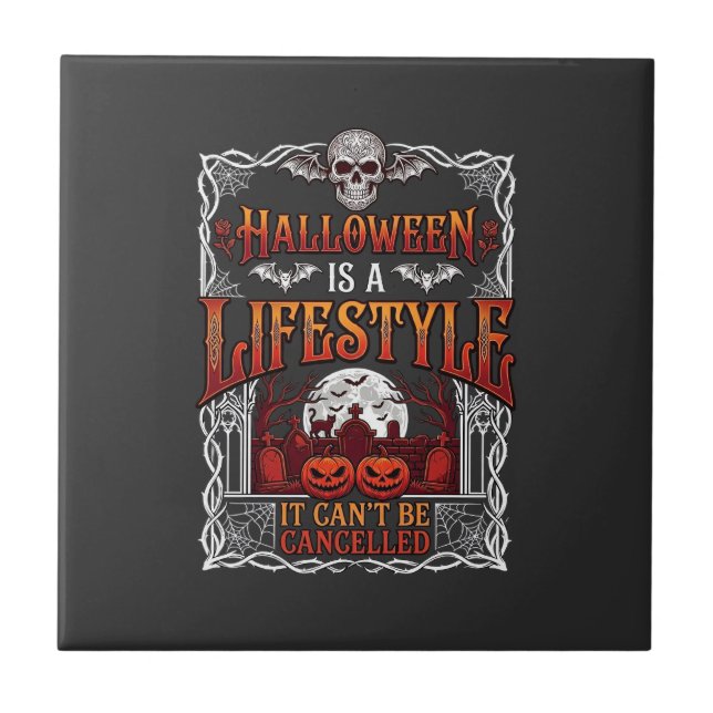 Halloween Lifestyle Bat Skull Graveyard Pumpkins F Tile (Front)