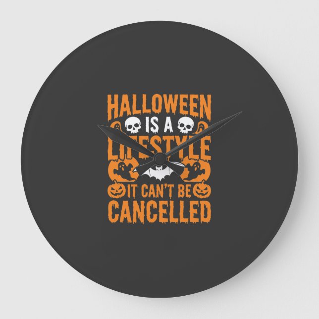 Halloween Lifestyle Spooky Bat Pumpkin Design Large Clock (Front)