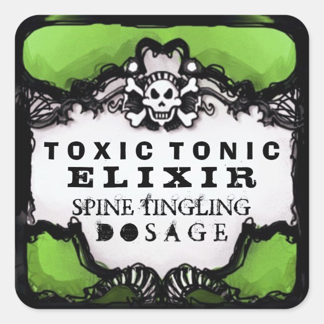 Halloween Lime Green & Black Square Drink Label (Front)