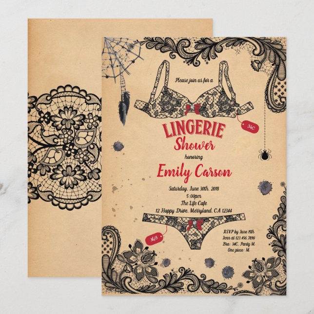Halloween lingerie shower black red witch party invitation (Front/Back)