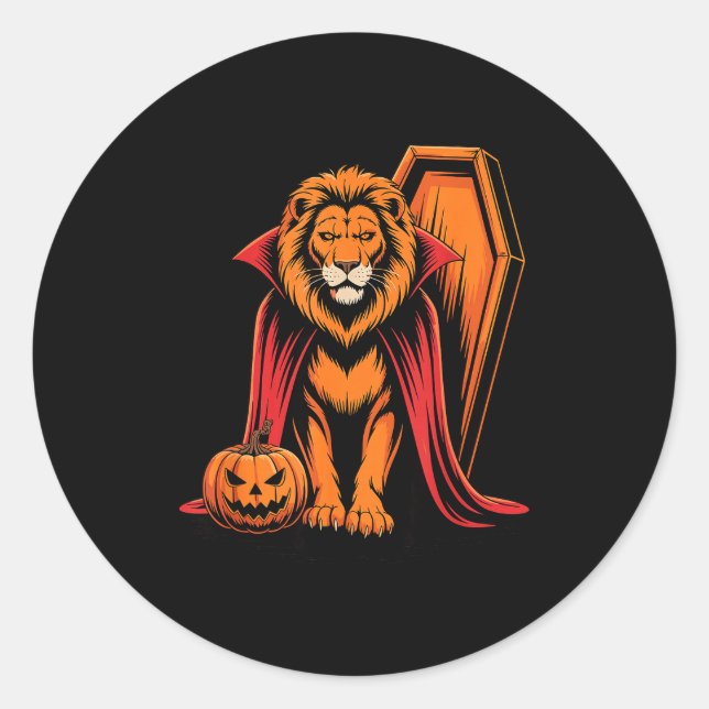 Halloween Lion Coffin Lions  Classic Round Sticker (Front)