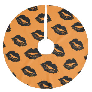 Halloween Lips Pattern Orange Black Brushed Polyester Tree Skirt