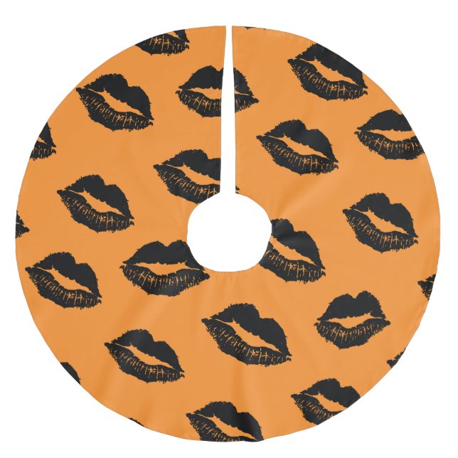Halloween Lips Pattern Orange Black Brushed Polyester Tree Skirt (Front)