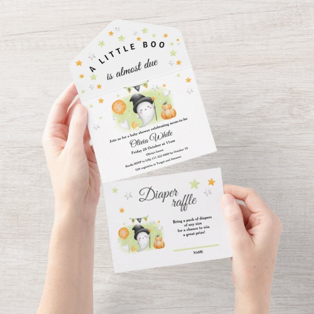 Halloween Little Boo Baby Shower All In One Invitation (Tearaway)