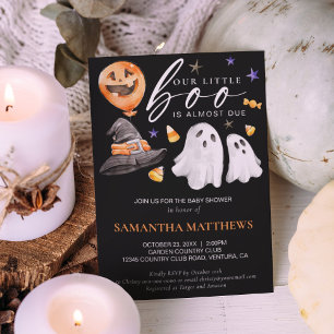 Halloween Little Boo Baby Shower Black Invitation