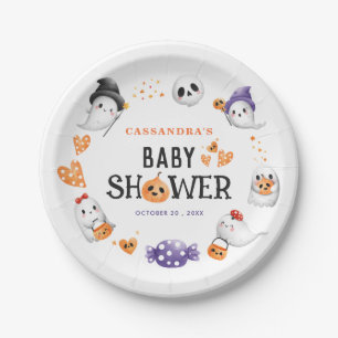 Halloween Little Boo Baby Shower Cute Ghosts Paper Plate