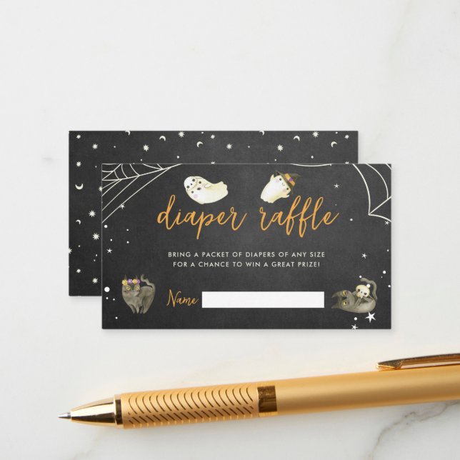 Halloween Little Boo Baby Shower Diaper Raffle Enclosure Card (Front/Back In Situ)