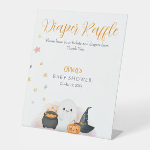 Halloween Little Boo Baby Shower Diaper Raffle Pedestal Sign