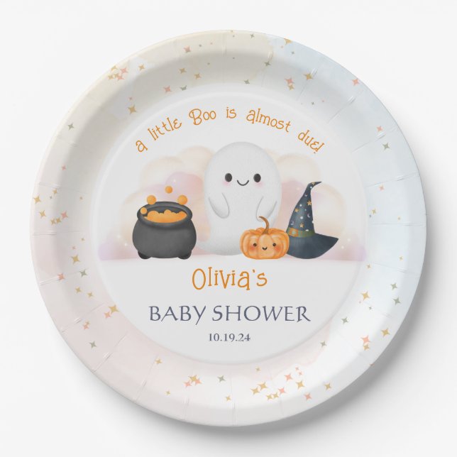 Halloween Little Boo Baby Shower  Paper Plate (Front)