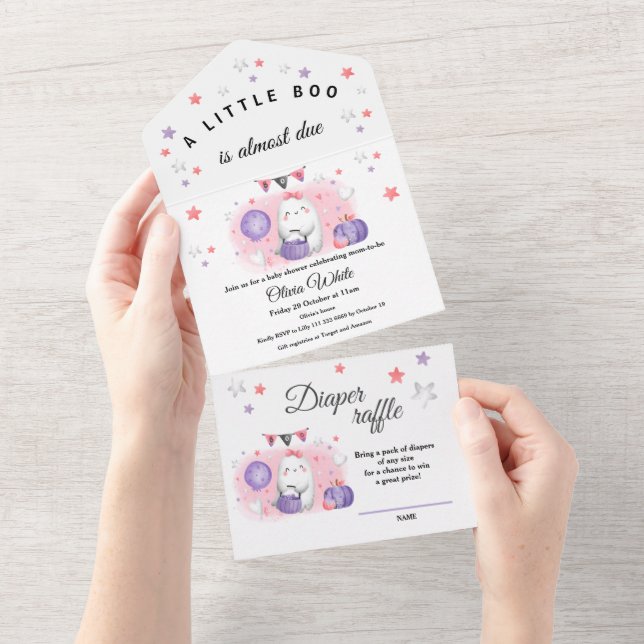 Halloween Little Boo Baby Shower Pink and Purple All In One Invitation (Tearaway)