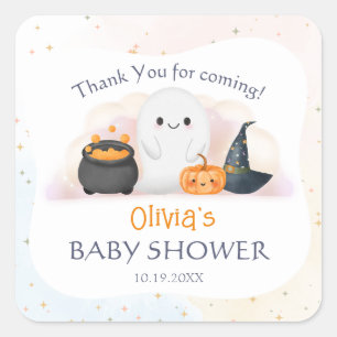 Halloween Little Boo Baby Shower Square Sticker