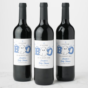 Halloween Little Boo Cute Ghost Boy Baby Shower Wine Label