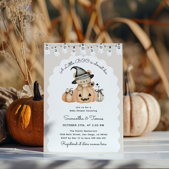 Halloween Little Boo Cute Pumpkin Baby Shower  Invitation (Creator Uploaded)