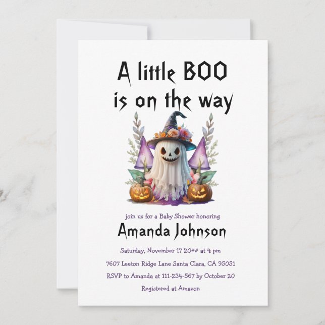 Halloween Little Boo Dark Purple Baby Shower  Invitation (Front)