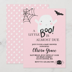 Halloween Little Boo Ghost Baby Shower Pink Invitation